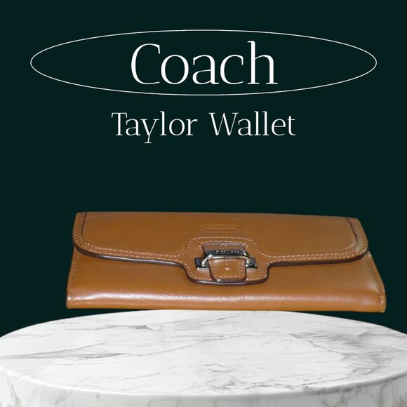 Coach Taylor Wallet Tan & Brown Leather Slim Card Case Organizer, 7.75" x 3.75" - Picture 2 of 5